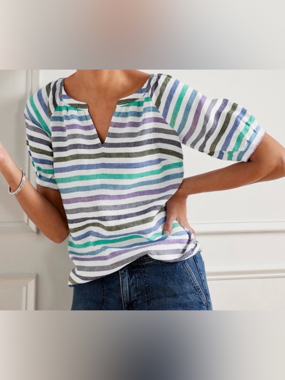 Talbots Multicolor Striped Linen Blouse
